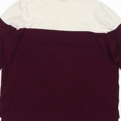 Marks and Spencer Women Burgundy Ivory Roll Neck Knit Jumper Size 14
