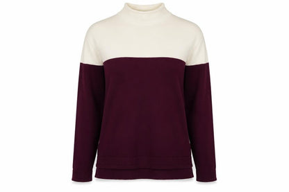 Marks and Spencer Women Burgundy Ivory Roll Neck Knit Jumper Size 14