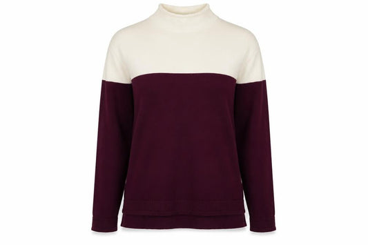 Marks and Spencer Women Burgundy Ivory Roll Neck Knit Jumper Size 14