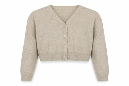 COLLUSION Women Beige UK 8 V-Neck Button Balloon Sleeve Cardigan