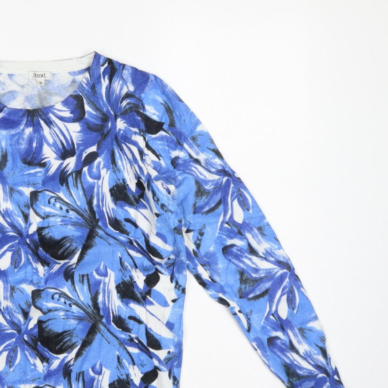 /itext. Women’s Blue Floral Knit Jumper Size S Round Neck Long Sleeve