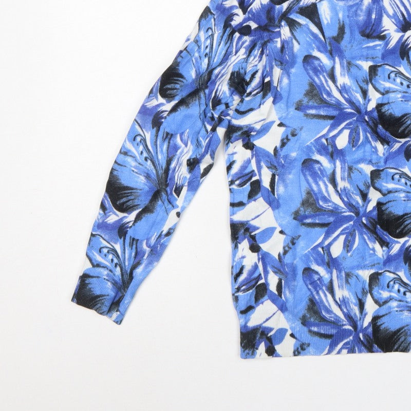 /itext. Women’s Blue Floral Knit Jumper Size S Round Neck Long Sleeve