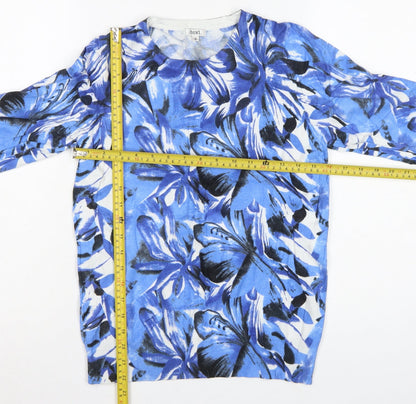 /itext. Women’s Blue Floral Knit Jumper Size S Round Neck Long Sleeve