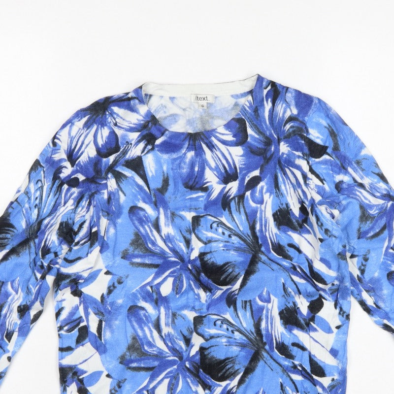 /itext. Women’s Blue Floral Knit Jumper Size S Round Neck Long Sleeve