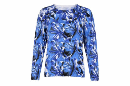 /itext. Women’s Blue Floral Knit Jumper Size S Round Neck Long Sleeve