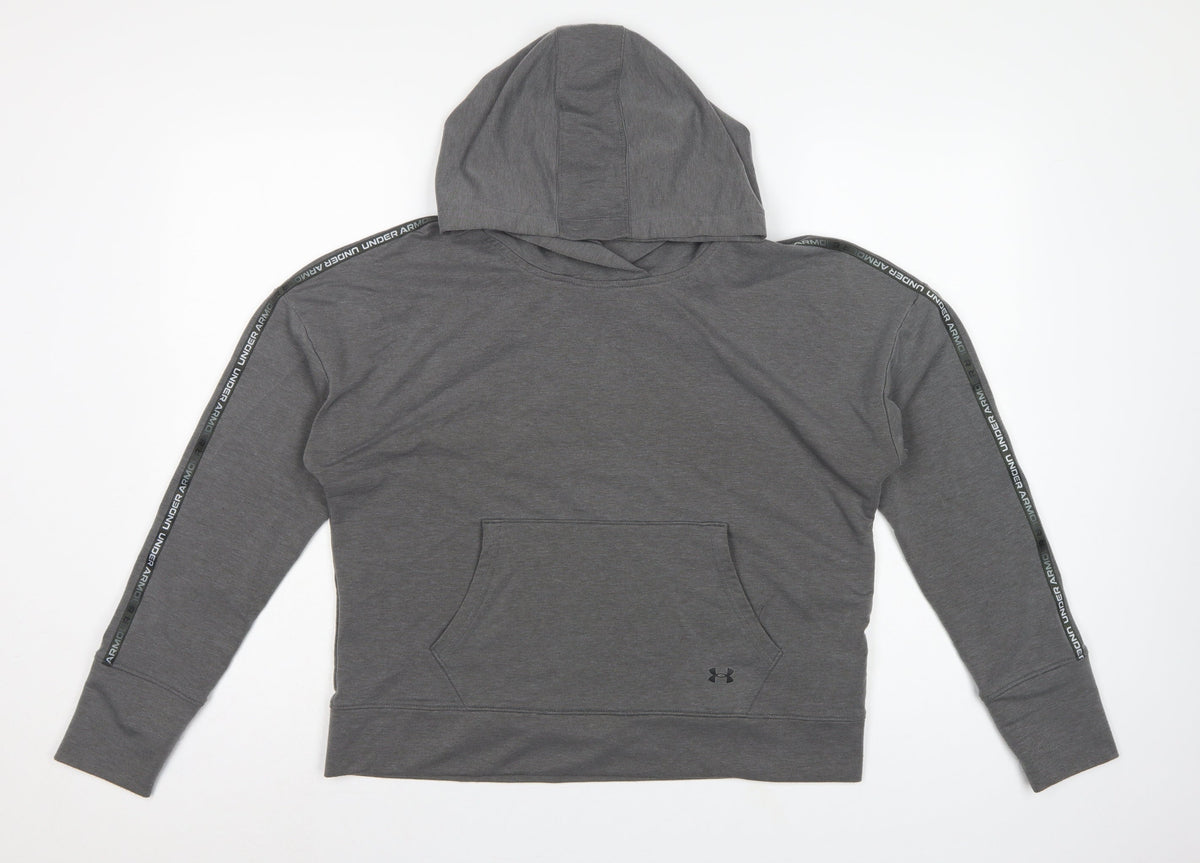 Under Armour Women's Grey M Loose Fit Logo Hoodie Taped Sleeves