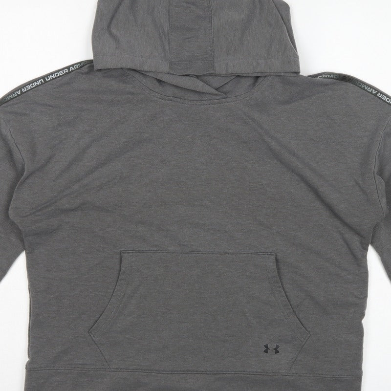 Under Armour Women's Grey M Loose Fit Logo Hoodie Taped Sleeves
