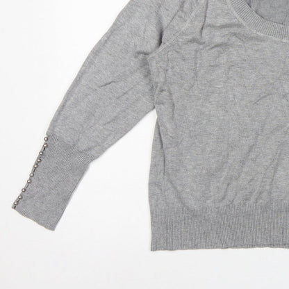 Windsmor Women Grey XL Scoop Neck Studded Cuff Knit Jumper