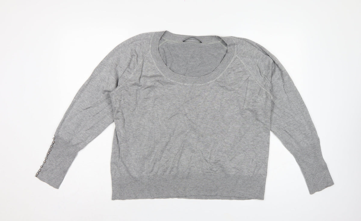 Windsmor Women Grey XL Scoop Neck Studded Cuff Knit Jumper