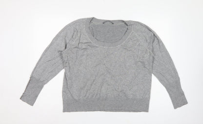 Windsmor Women Grey XL Scoop Neck Studded Cuff Knit Jumper
