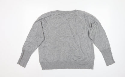 Windsmor Women Grey XL Scoop Neck Studded Cuff Knit Jumper