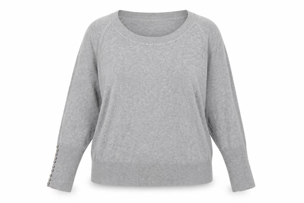Windsmor Women Grey XL Scoop Neck Studded Cuff Knit Jumper