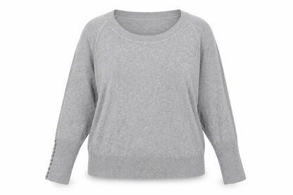 Windsmor Women Grey XL Scoop Neck Studded Cuff Knit Jumper