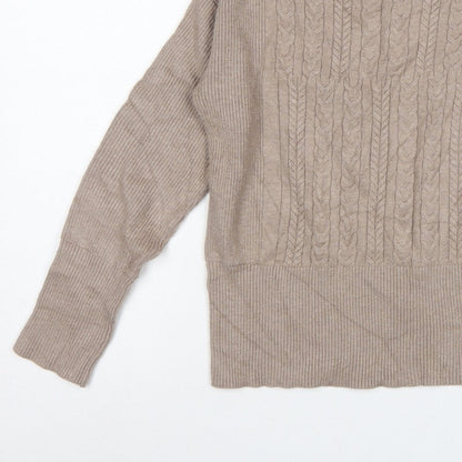 M&S Women’s Beige XS Cable Knit Crew Neck Balloon Sleeve Jumper