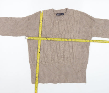 M&S Women’s Beige XS Cable Knit Crew Neck Balloon Sleeve Jumper