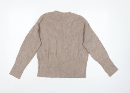 M&S Women’s Beige XS Cable Knit Crew Neck Balloon Sleeve Jumper