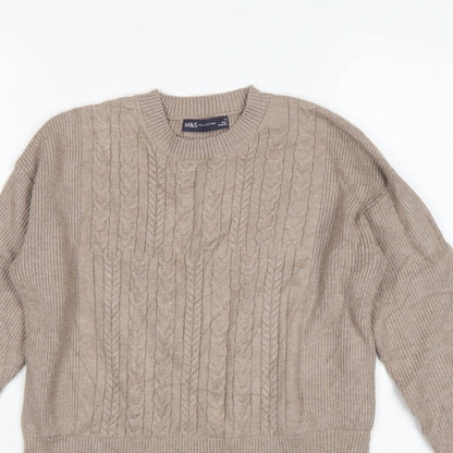 M&S Women’s Beige XS Cable Knit Crew Neck Balloon Sleeve Jumper