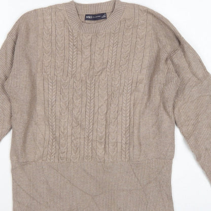 M&S Women’s Beige XS Cable Knit Crew Neck Balloon Sleeve Jumper