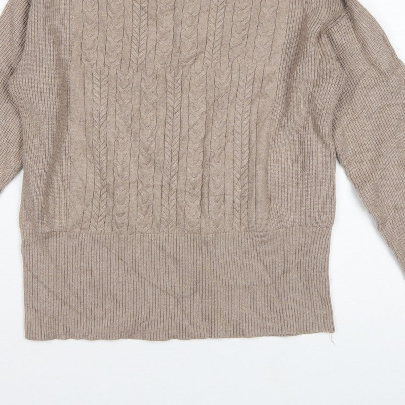 M&S Women’s Beige XS Cable Knit Crew Neck Balloon Sleeve Jumper