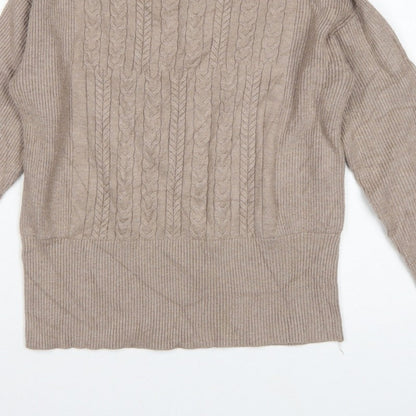 M&S Women’s Beige XS Cable Knit Crew Neck Balloon Sleeve Jumper