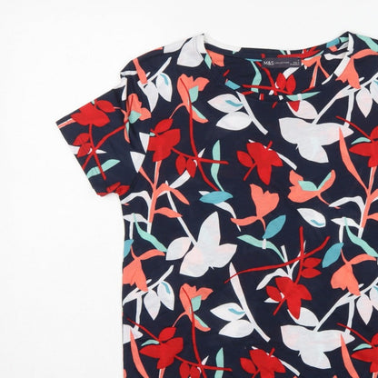 Marks and Spencer Women Multicoloured UK 8 Floral Jersey T-Shirt