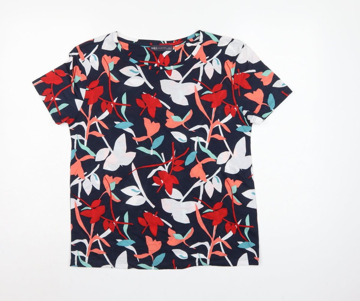 Marks and Spencer Women Multicoloured UK 8 Floral Jersey T-Shirt