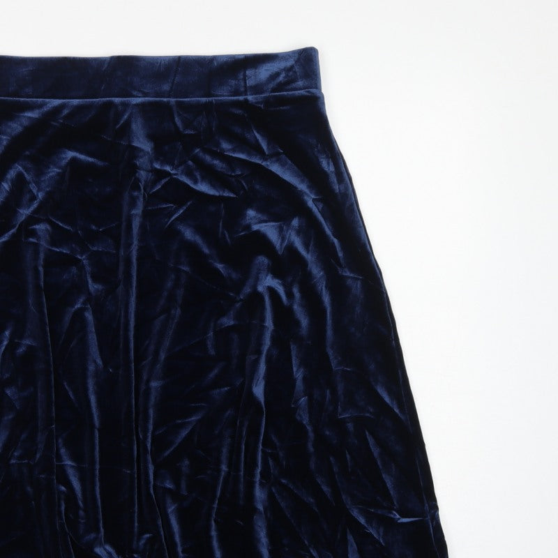 Marks and Spencer Women Blue UK 14 Velvet A-Line Knee Length Skirt