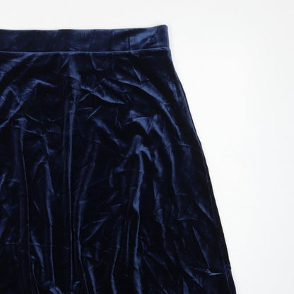 Marks and Spencer Women Blue UK 14 Velvet A-Line Knee Length Skirt