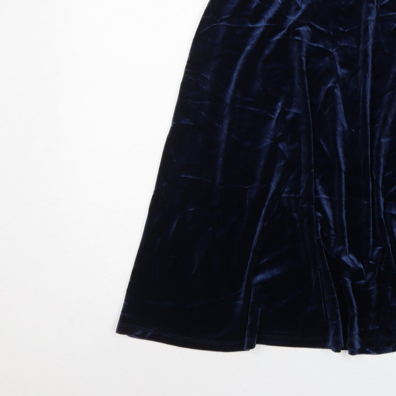 Marks and Spencer Women Blue UK 14 Velvet A-Line Knee Length Skirt