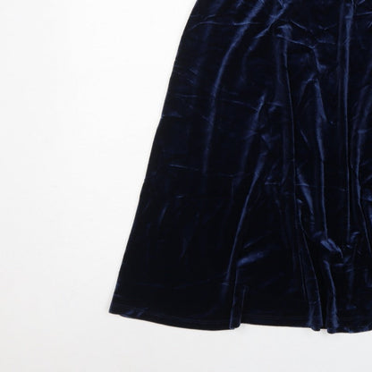 Marks and Spencer Women Blue UK 14 Velvet A-Line Knee Length Skirt