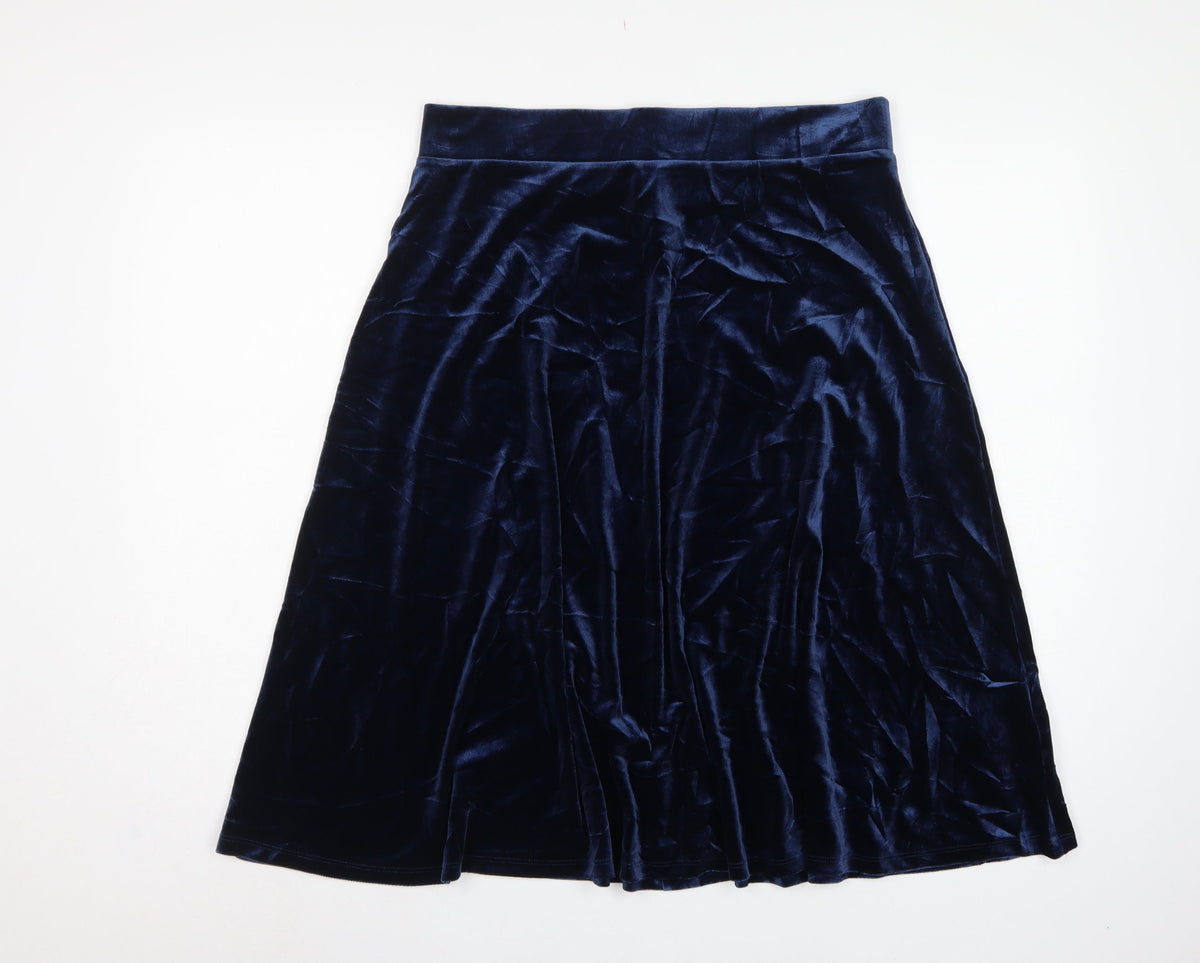 Marks and Spencer Women Blue UK 14 Velvet A-Line Knee Length Skirt