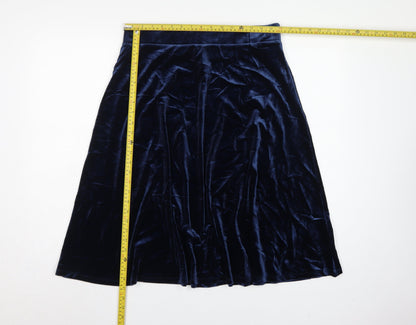 Marks and Spencer Women Blue UK 14 Velvet A-Line Knee Length Skirt
