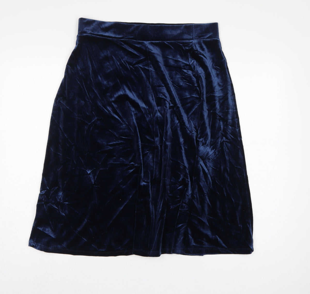 Marks and Spencer Women Blue UK 14 Velvet A-Line Knee Length Skirt