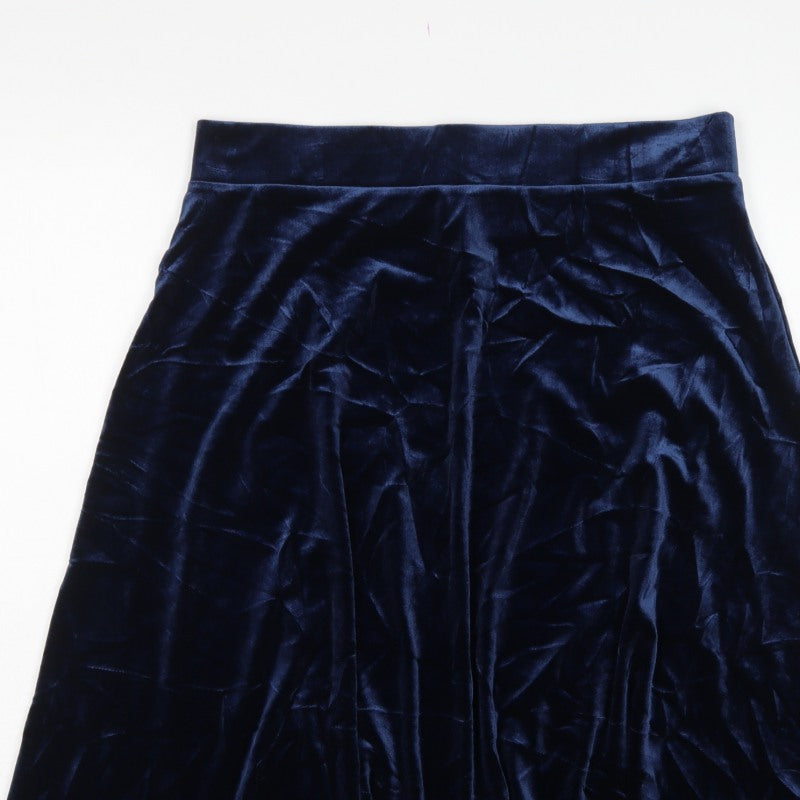 Marks and Spencer Women Blue UK 14 Velvet A-Line Knee Length Skirt