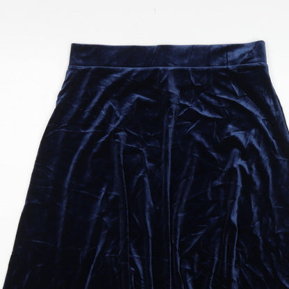 Marks and Spencer Women Blue UK 14 Velvet A-Line Knee Length Skirt