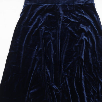 Marks and Spencer Women Blue UK 14 Velvet A-Line Knee Length Skirt