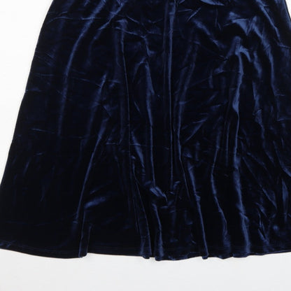 Marks and Spencer Women Blue UK 14 Velvet A-Line Knee Length Skirt