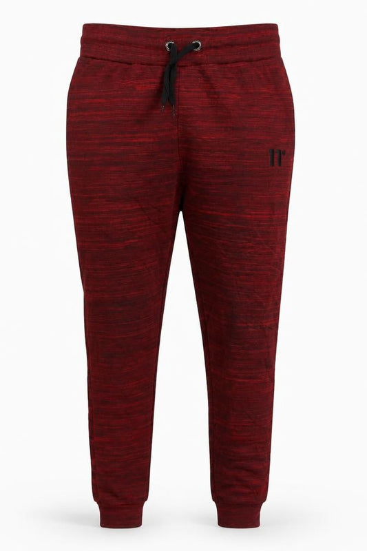 Front view of 11° Men’s Red Marl Jogger Sweatpants, size S, Elastic Waist Cuffed