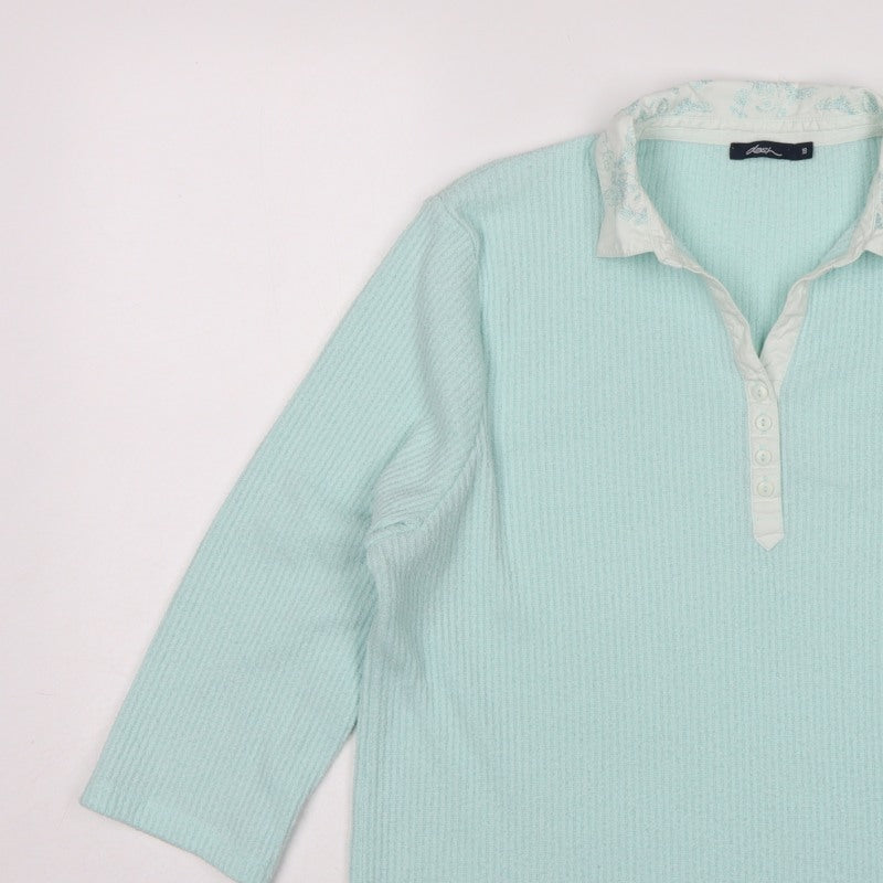 Dash Women Blue UK 18 Knit Collared Long Sleeve Polo Top