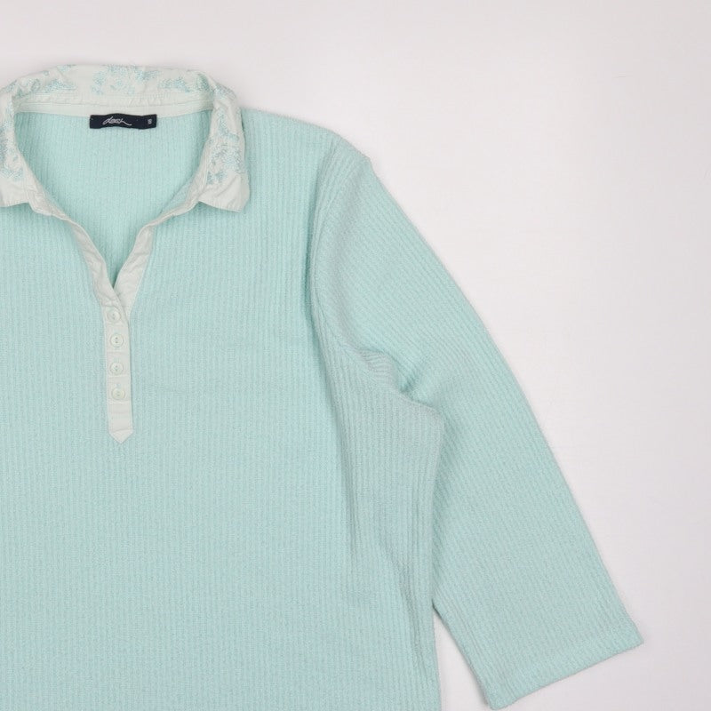 Dash Women Blue UK 18 Knit Collared Long Sleeve Polo Top