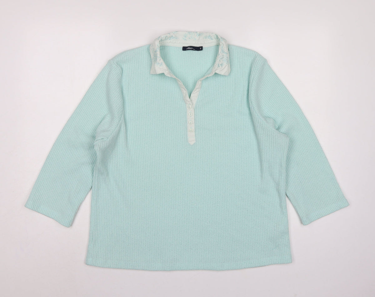 Dash Women Blue UK 18 Knit Collared Long Sleeve Polo Top