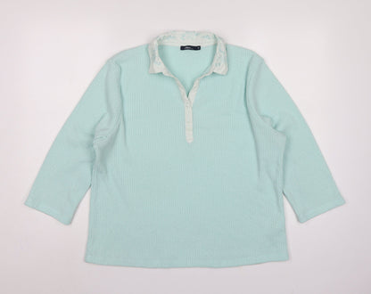 Dash Women Blue UK 18 Knit Collared Long Sleeve Polo Top