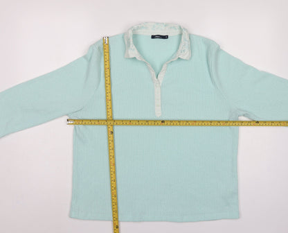 Dash Women Blue UK 18 Knit Collared Long Sleeve Polo Top