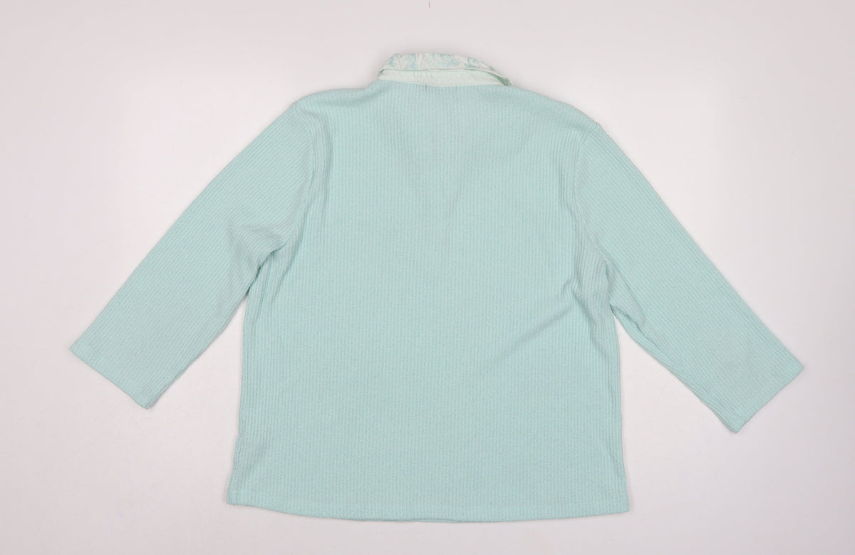 Dash Women Blue UK 18 Knit Collared Long Sleeve Polo Top