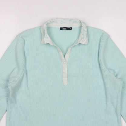 Dash Women Blue UK 18 Knit Collared Long Sleeve Polo Top