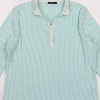 Dash Women Blue UK 18 Knit Collared Long Sleeve Polo Top