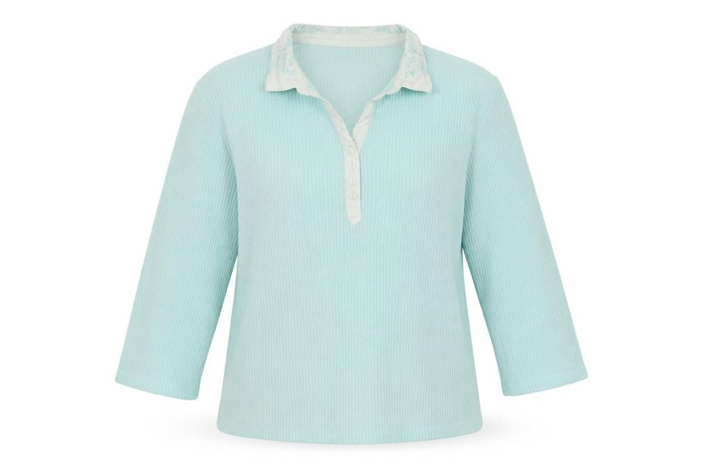 Dash Women Blue UK 18 Knit Collared Long Sleeve Polo Top