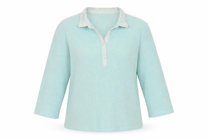 Dash Women Blue UK 18 Knit Collared Long Sleeve Polo Top