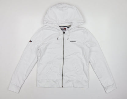 Superdry Women White UK 12 Full Zip Logo Hooded Hoodie