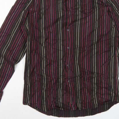 Next Men Black Pink Stripe Tailored Fit Shirt 16.5 Long Sleeve